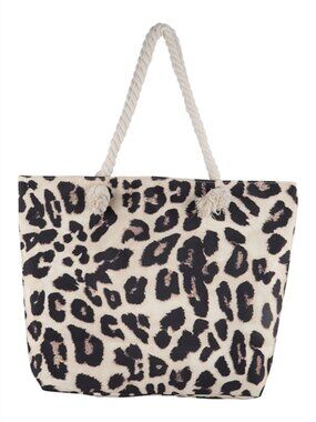 Leopard Print Canvas Tote Bag/ Double Rope Handles - Tan/Blk/Bwn - Style 1 -NWT